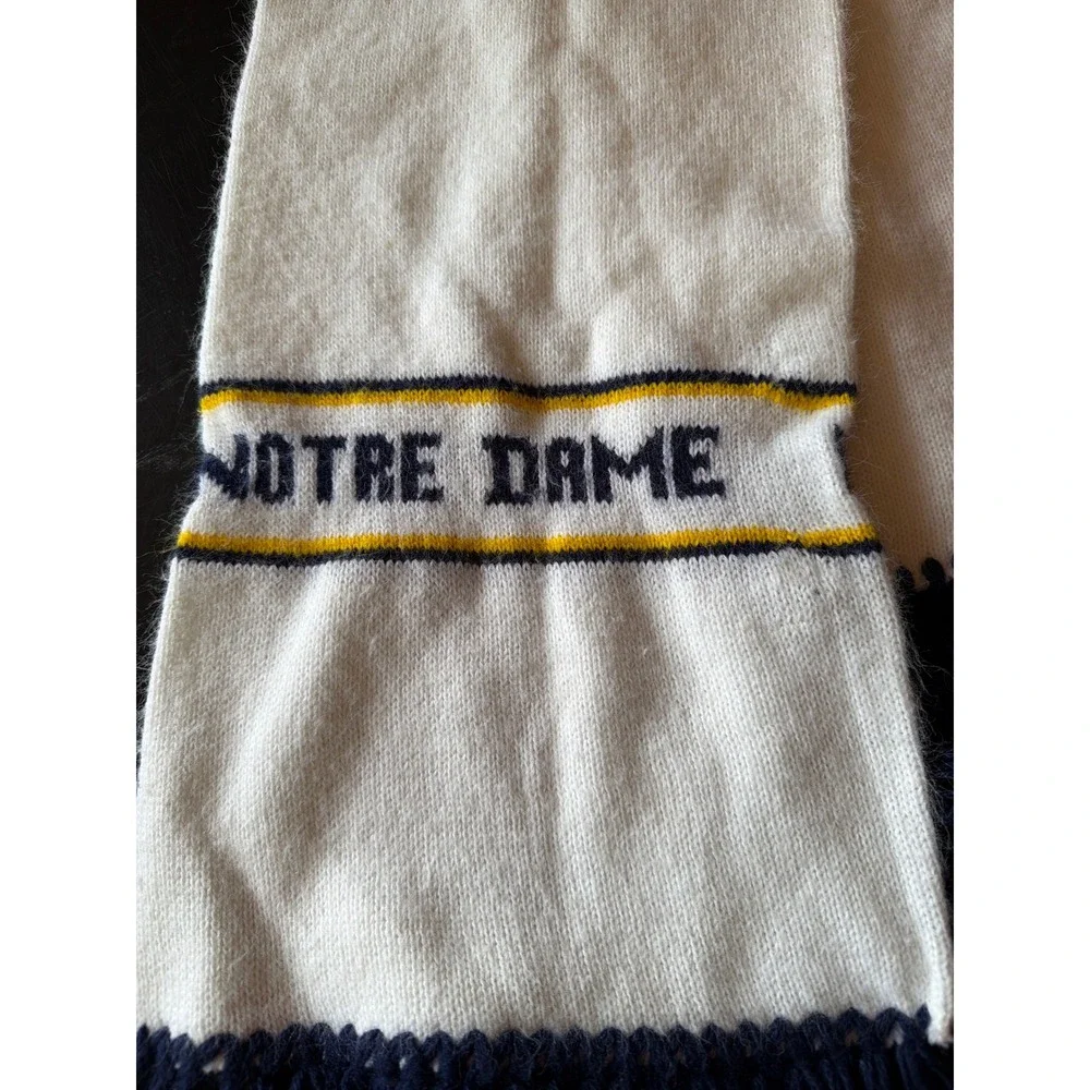 Notre‎ Dame Scarf White Navy Gold Knit Fighting Irish Vintage Style Fringe Scarf